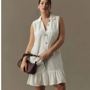 Pilcro Cream Linen Sleeveless Ruffled dress